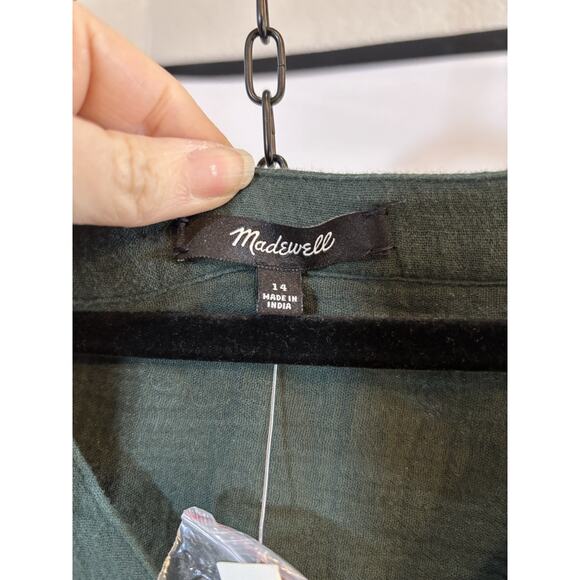 Madewell Lightspun Button Front Midi Dress Green Women’s 14 NWT Lagenlook Gauze - Picture 4 of 13